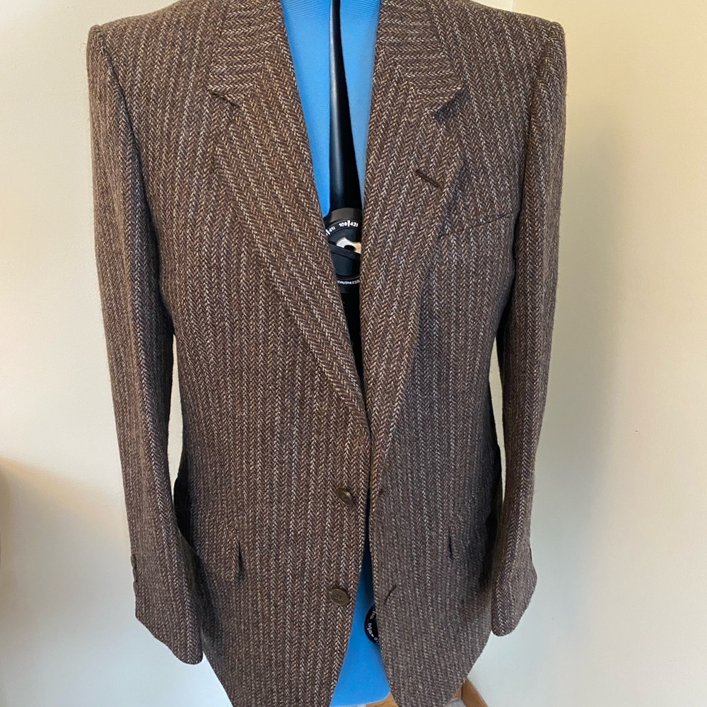 Elegant Brown Herringbone 100% Wool Blazer Rue Royal by Nino Cerruti Paris